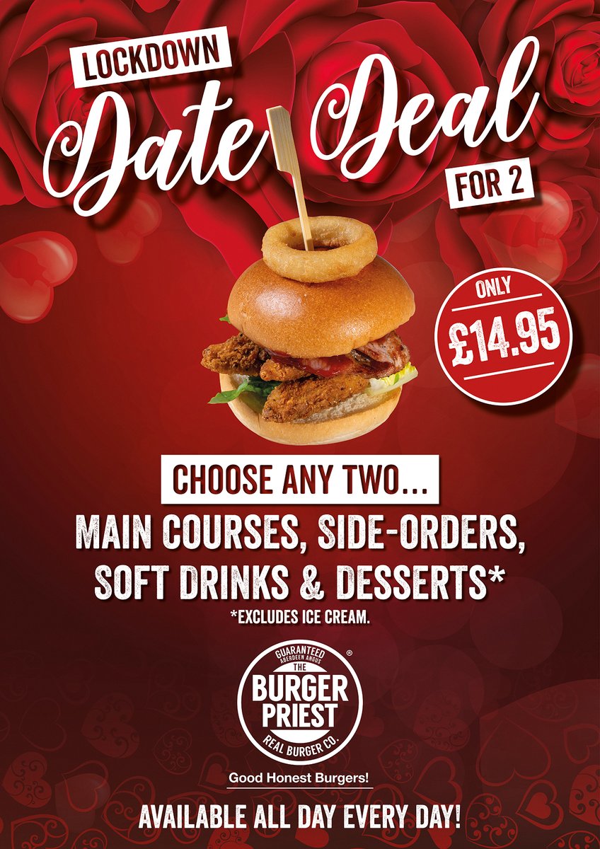 PriestUk's tweet photo. Our Famous 'Date Deal' is available for just £14.95
Order now for 'Home Delivery' 'Call & Collect' or 'Store Take Out'
#DateDeal #MondayDateNight #Love #DontCook https://t.co/RAi7ClUCSP