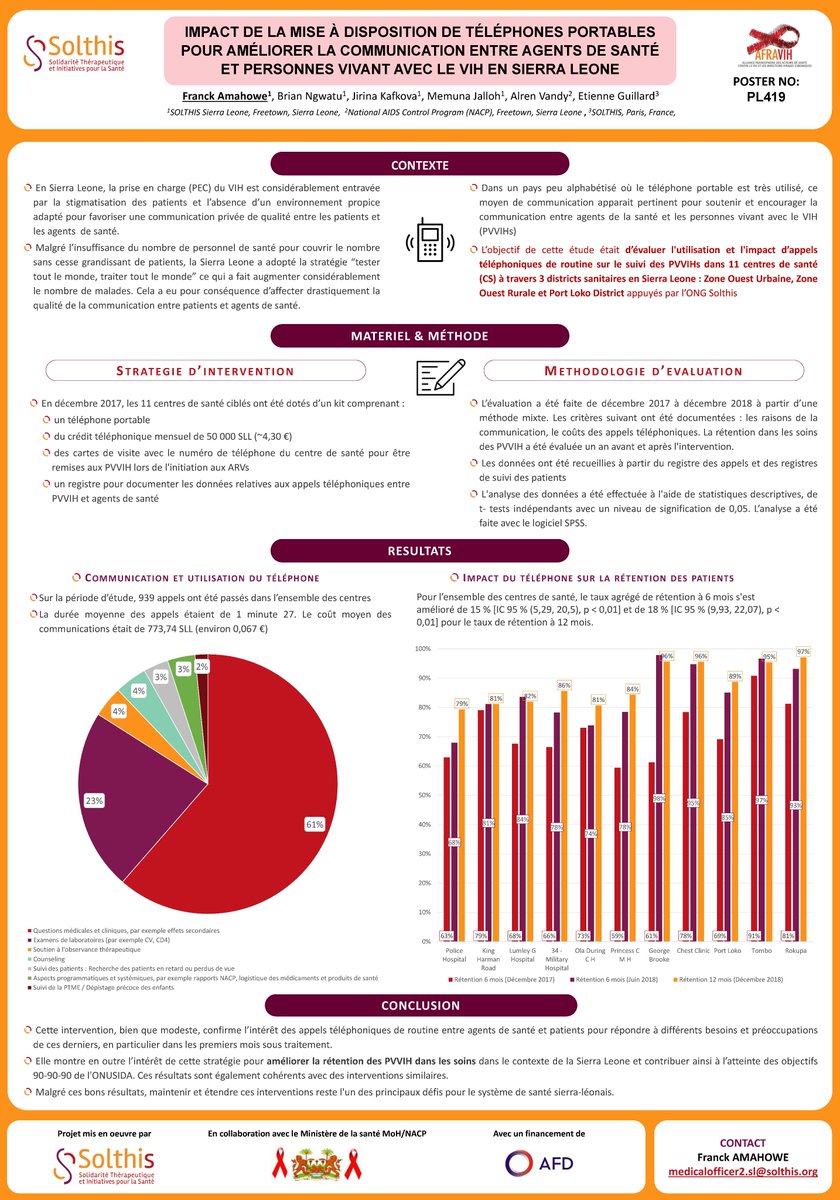 NGOSolthis's tweet photo. [RETOUR SUR L'#AFRAVIH2020] #1jour1poster

👨‍🎓  Améliorer la communication entre les agents de santé et les personnes vivant avec le #VIH par la mise à disposition de téléphones portables. 📱 Nouvelle étude issue du projet #EMPOWER2 en Sierra Leone. 
📄 https://t.co/uLoWYJQKZP https://t.co/iEhZ5aacqe