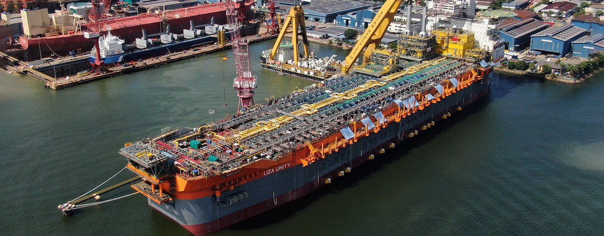 oilandgasworld's tweet photo. #SBM Offshore FPSO Liza Unity seen here in her first topside module integration at Keppel Shipyard Tuas in Singapore. She is bound for @exxonmobil operated Liza field next year

#lizaunity #fpso #exxonmobil #keppelshipyard https://t.co/1HtXgb9El2