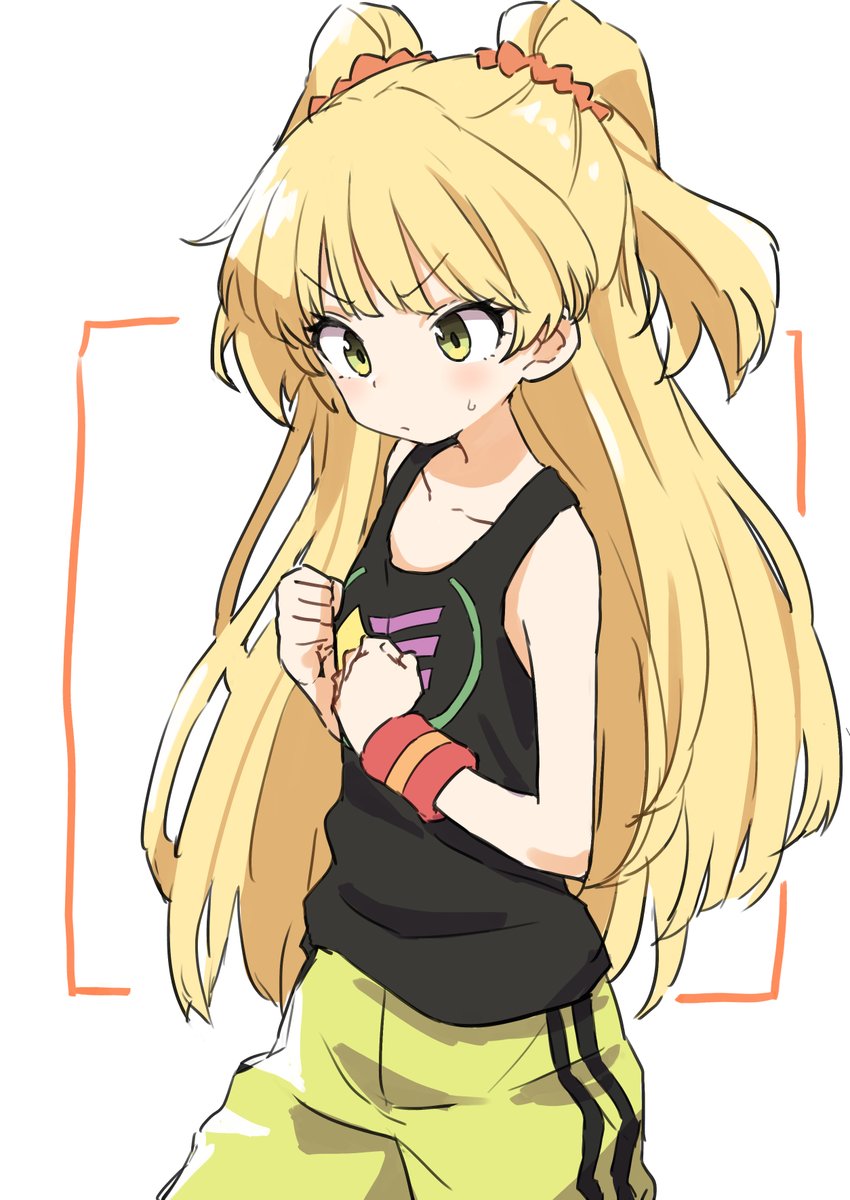 jougasaki rika 1girl solo blonde hair long hair two side up green eyes tank top  illustration images