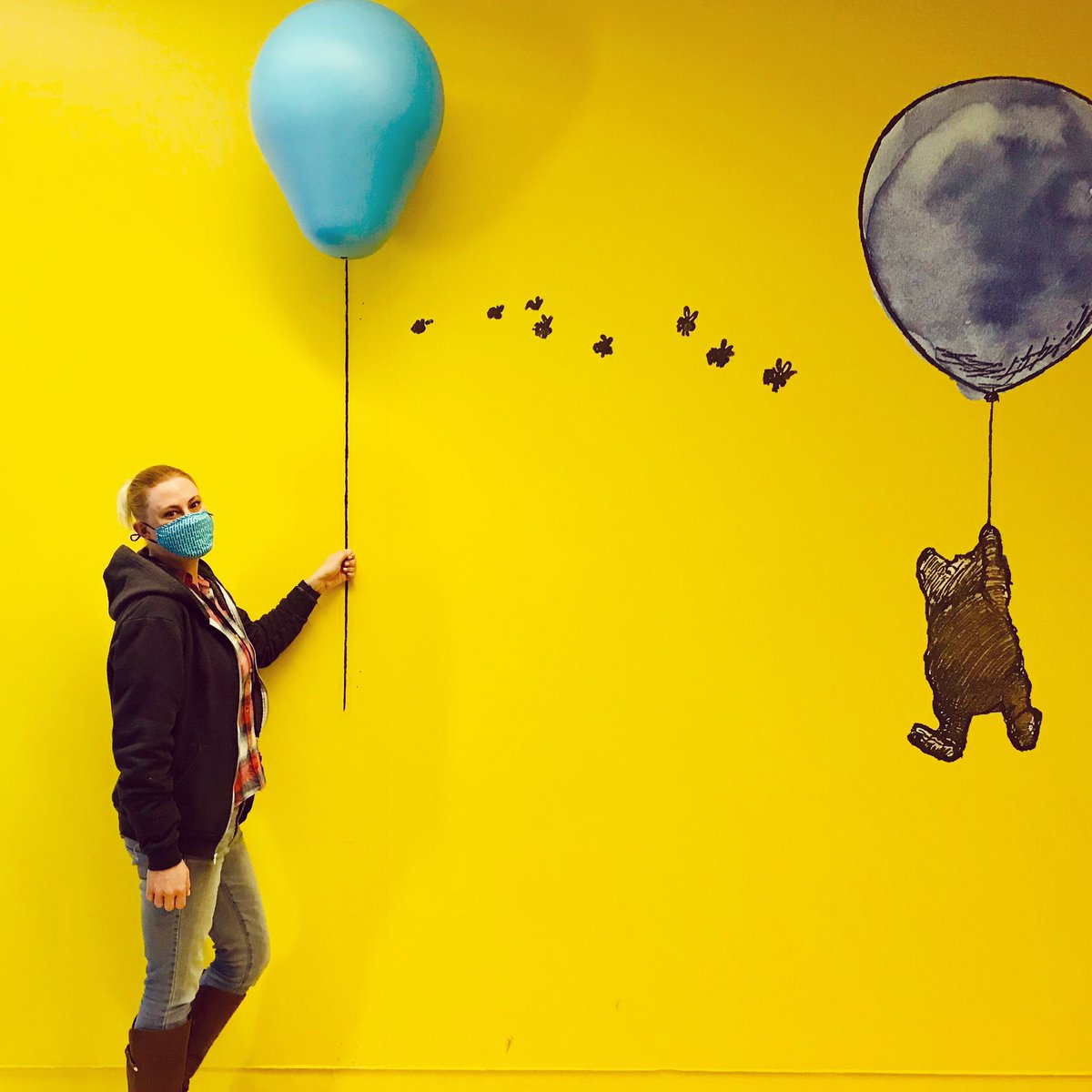 yesits_gillie's tweet photo. Christopher Robin! Will you kindly shake your umbrella and say ‘tut tut it looks like rain!?’ (It was raining yesterday) #ROMWinnie #romwinniethepooh #museumvisit #wearamask @ROMtoronto https://t.co/nHQLVKnBZo