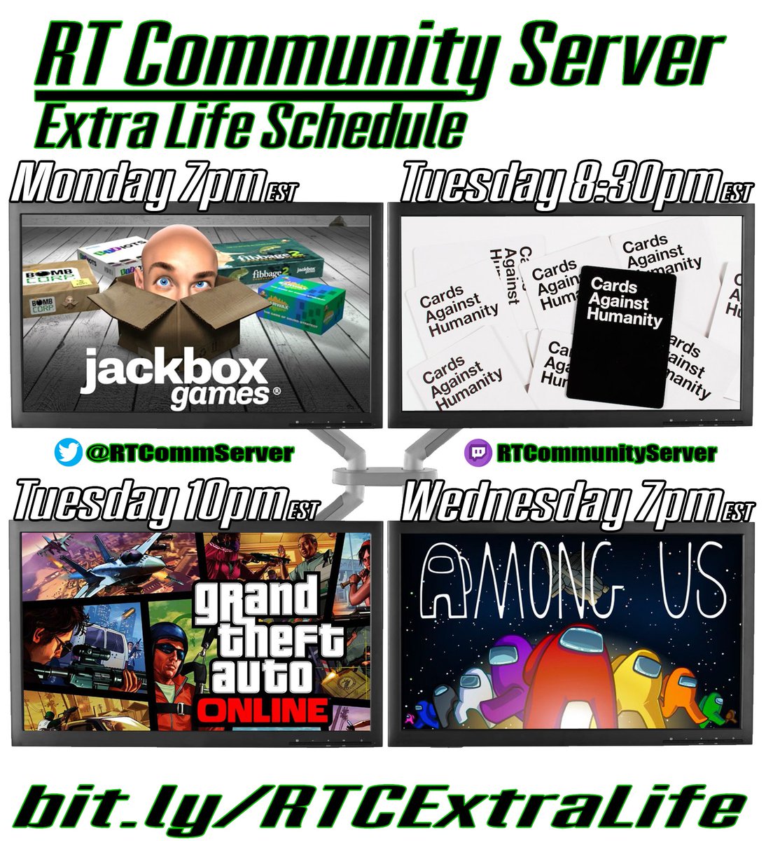 RTCommServer's tweet photo. IT BEGINS! #ExtraLife2020 #ForTheKids

Twitch: https://t.co/dmw86p9eHN
Donate here: https://t.co/UEIZLKPwN0 https://t.co/EVnXyvUUeA