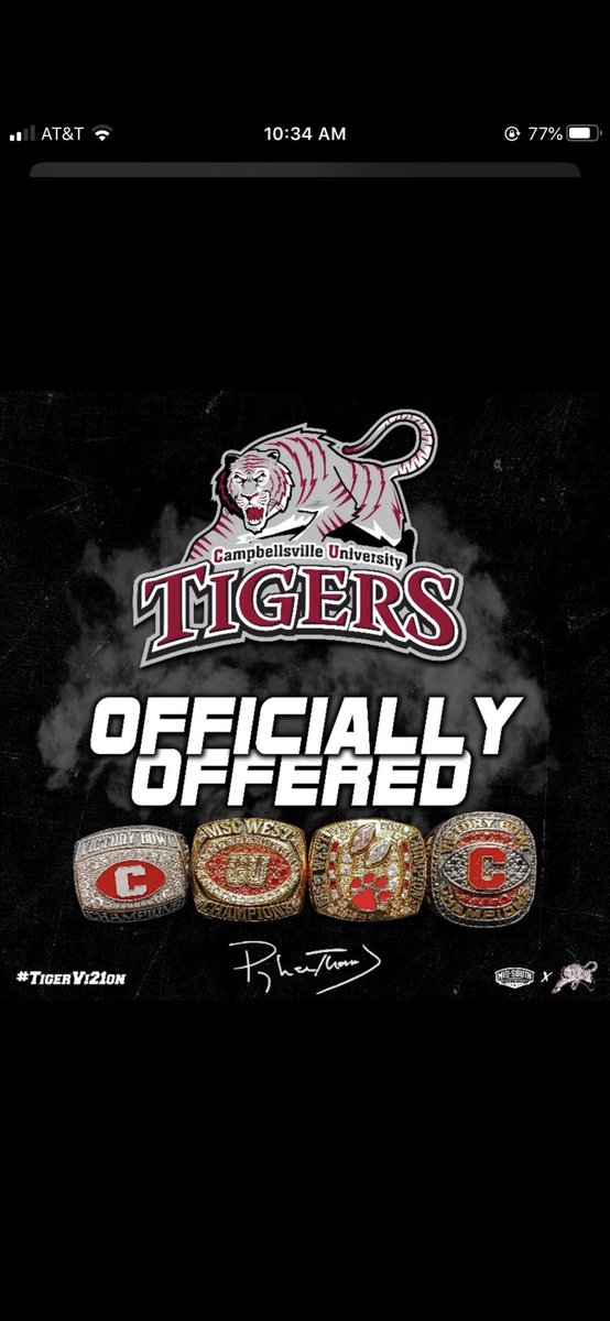 Ryan54Frazier's tweet photo. After a great conversation with @TheCoachAlcorn I am blessed to say I have received a offer from Campbellsville University!! @CvilleTigersFB @WoodfordFBall https://t.co/PHrvGeKL76