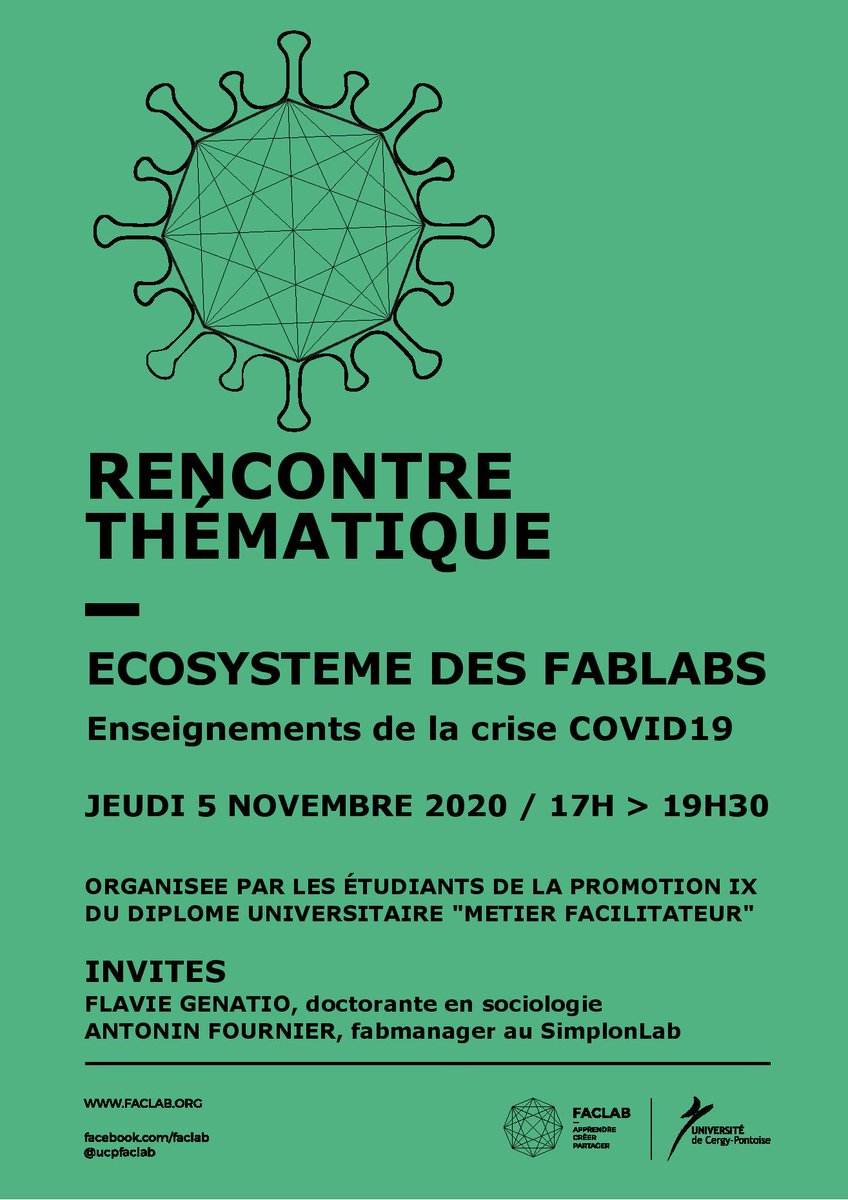 FacLabucp's tweet photo. [Compte-Rendu] de la rencontre @FacLabUcp " Le Fablab &amp; la crise Covid" #confinement1 @flaviegenatio  &amp; Antonin Fournier @SimplonLab https://t.co/lgBgo6fcxo  #dumf9 #faclab #fablab #covid #makervscovid #makers #mouvementmakers https://t.co/KIg2G6oQqz