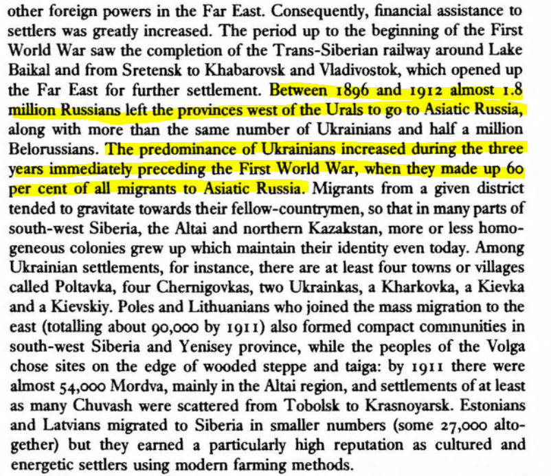 Ukrainians made up 60% of the migrants in Asiatic Russia. Jews were forbidden from moving to Siberia. Many Volga Tatars would move to Siberia as well.