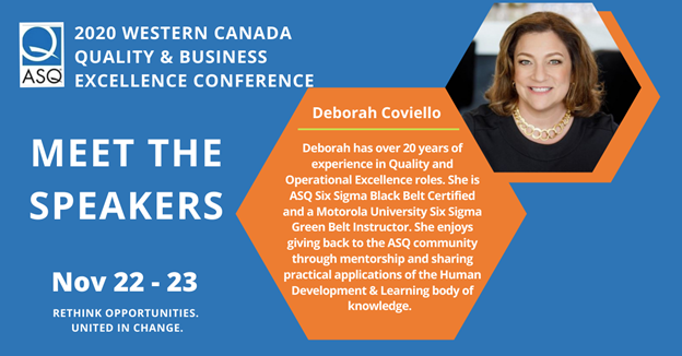 ASQVancouver's tweet photo. Deborah Coviello will present on:
“Peace of Mind, the New Tool in the Toolbox: Influencing Change and Leaving a Lasting Impact” – helping you to assess organizational needs in a holistic way that addresses functional and emotional aspects of an organization in terms of quality. https://t.co/fCTrg2ZdBZ