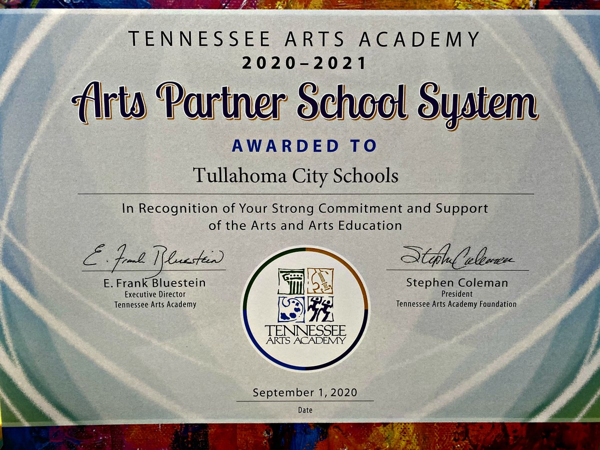 TCSPublic's tweet photo. We are so honored and excited to be named a 2020-2021 Arts Partner School System by the @tnartsacademy! #wesupportfinearts #tcspublic #TNArtsAcademy #artspartner @DrCatStephens @OneAtticus https://t.co/tNHwD5ufOU