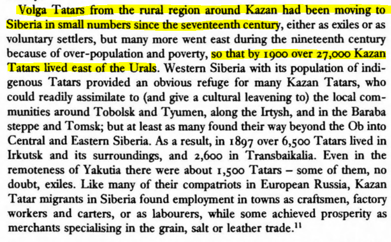 Ukrainians made up 60% of the migrants in Asiatic Russia. Jews were forbidden from moving to Siberia. Many Volga Tatars would move to Siberia as well.