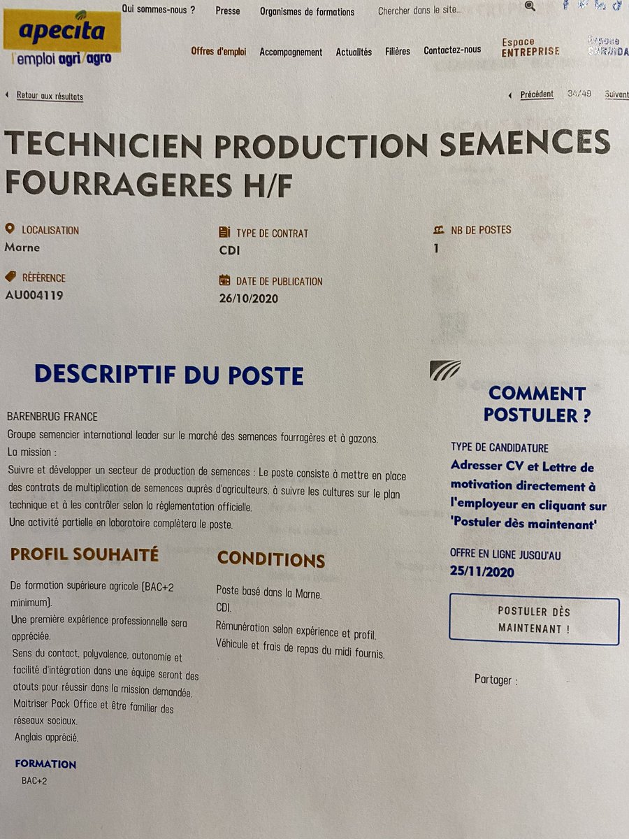 Offre d’emploi BARENBRUG FRANCE SA région Marne Aube Aisne