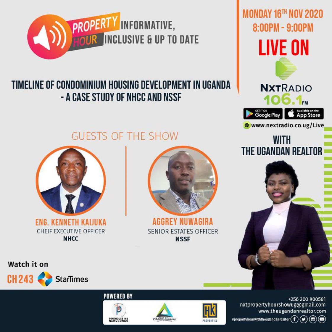 Abibaasa's tweet image. . @KiraboViola hosts 
#NXTPropertyHour tonight on @nxtradioug and the theme for tonight’s show is Timeline of Condominium Housing Development in Uganda. Tune in