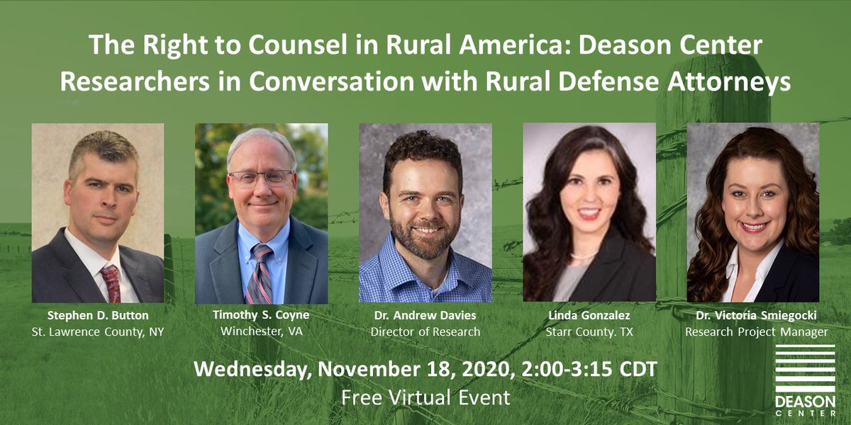 smulawdeason's tweet photo. Data-driven research is key to solving the access to counsel crisis in rural America.
 
Join Deason Center researchers @AndySMUDeason and @VMSmiegocki as they discuss their ongoing research with #rural defense attorneys.
 
Register here: https://t.co/uQDXU2v0Tw https://t.co/QgxvEGvKIB