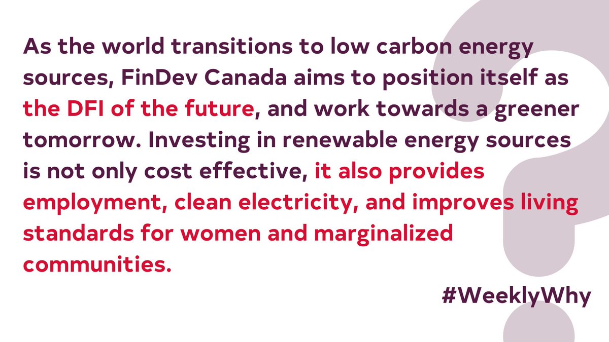FinDev_Canada's tweet photo. At FinDev Canada, we intend to have a favorable impact on poverty reduction. We achieve this by focusing on three priority sectors: the financial industry, green growth, and the agribusiness value chain. This week, we answer the following question: why green growth? #WeeklyWhy https://t.co/7oAiQx781I