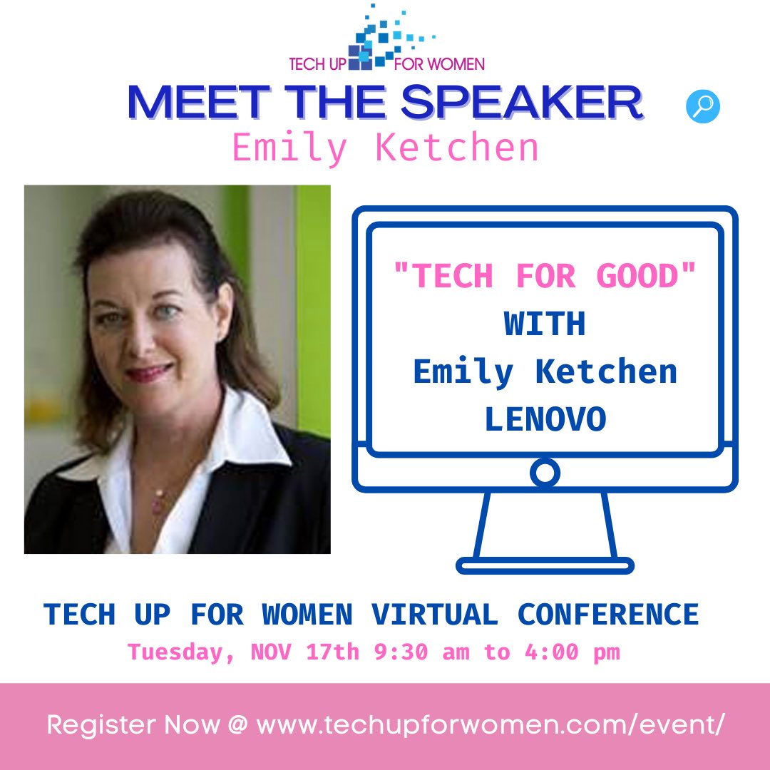 techupforwomen's tweet photo. We are so excited to have Emily Ketchen joining us at our conference to speak about “Tech For Good” So excited for November 17!! 💙👩‍💻🎤#techupforwomen 

#techup #womeninbusiness #conference #technology #levono #womeninstem #womenintech #womensupportingwomen #womenempowerment https://t.co/MJuYuQlS3N