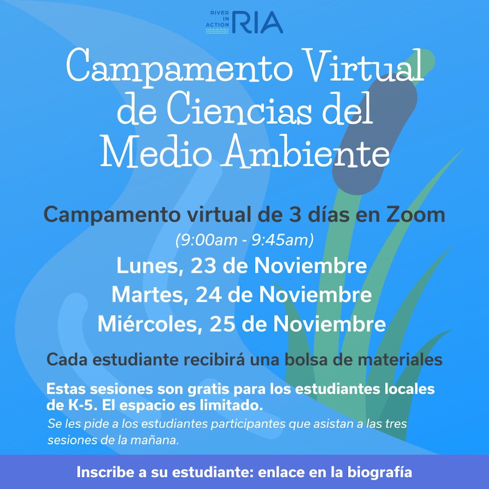 Does your K-5 student have an interest in science or the environment? Join us as we learn more about our Lower L.A. River watershed at our virtual science camp! 

Free to K-5 students in Southeast LA and Long Beach but space is limited. 

Sign up at riverinaction.org/events!