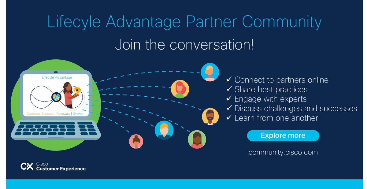 BrookeHammerCM's tweet photo. #Partners, we’re launching a new community for you! Learn more about @Cisco’s revolutionary program, Lifecycle Advantage. See how we bridge Cisco and partners to jointly move customers through important milestones across their product lifecycle. Join here https://t.co/GWCb0k2ZO4 https://t.co/nlwQDJQGxj