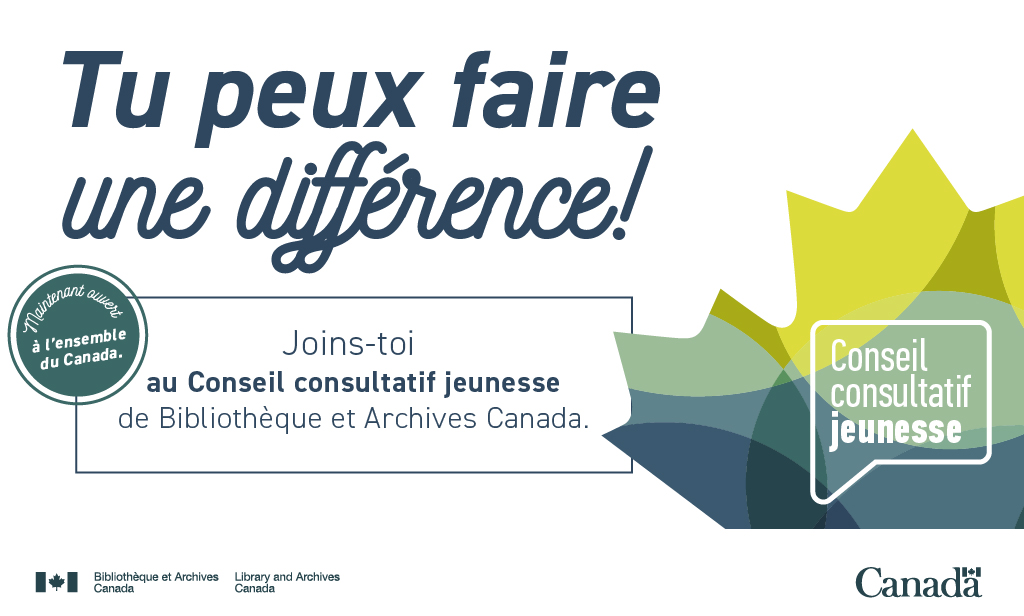 BiblioArchives's tweet photo. Tu as entre 19 et 25 ans et tu cherches un défi stimulant? Nous recrutons des membres à travers le Canada pour notre prochain Conseil consultatif jeunesse! https://t.co/JNbHsDLHzS #CCJBAC https://t.co/kA4eswKF2l