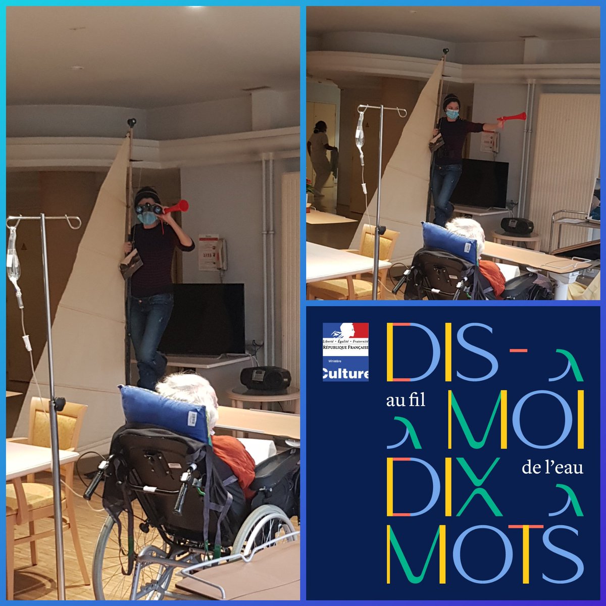 Lmassoz's tweet photo. On met les voiles à @SaintePerine vers Trindad au Brésil... En solitaire, sans escale et sans assistance. #merci aux navigateurs (patients, personnel soignant et l'équipe d'animation) de m'avoir suivie !!  #slff20 @languesFR @MinistereCC @ArtsetSante #dracIDF @ARS_IDF https://t.co/k1egolONne