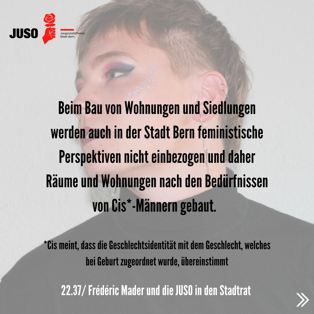 MaderFrederic's tweet photo. Bei Wohnungknappheit wie in Städten, können wir nicht zwingend auswählen wie diese gestaltet ist. Dabei werden beim Bau von Wohnungen genderspezifische Perspektiven selten eingenommen! Bauen wir für alle nicht nur für Privilegierte!
Am 29.11 die @JUSOStadtBern in den Stadtrat! https://t.co/7kbdhvfcud
