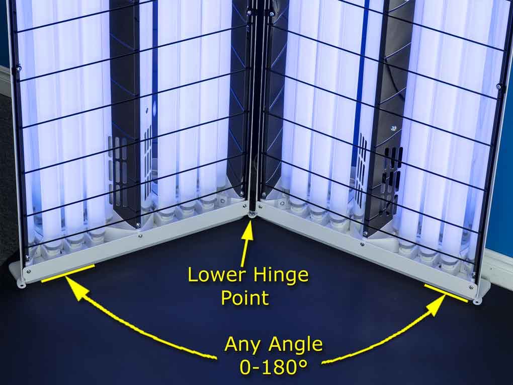 SolarcSystems's tweet photo. Any two SolRx E-Series #Phototherapy devices can be opened flat against a wall or closed in on each other, and anywhere in between. This feature provides a wider treatment area tailored to the patient, and also allows the patient to protect the bulbs when not in use. https://t.co/tB71w7lS6G