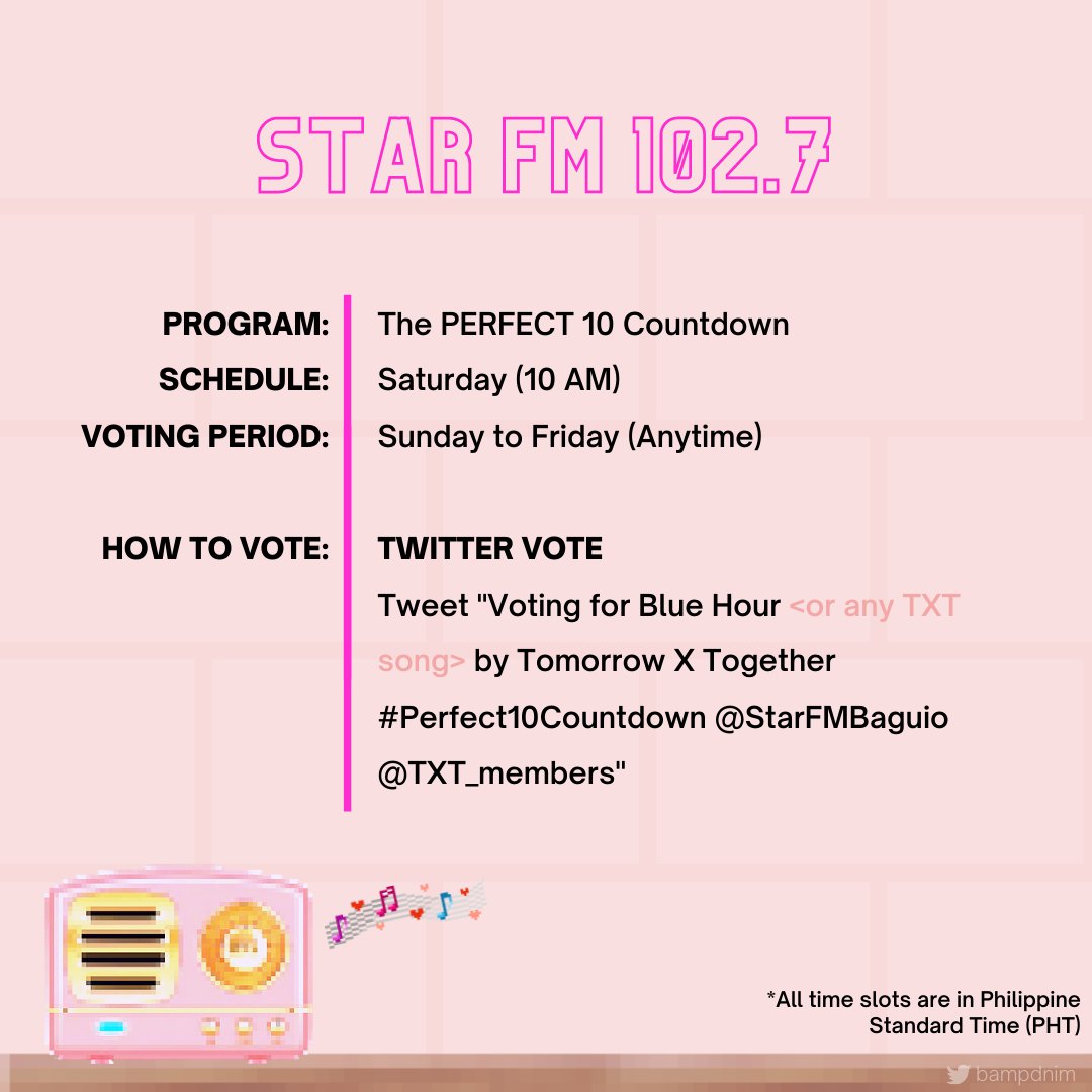 Star FM 102.7 Click to vote:  http://ctt.ac/61CNB&nbsp; Like their FB page:  http://fb.com/StarFMNationwide and follow the instructions below Listen live:  http://bomboradyo.com/streaming/&nbsp; #TXTonAir  @TXT_members