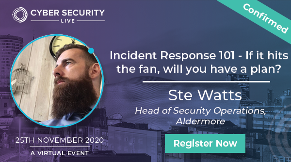 Probrand's tweet photo. ⭐ We have Ste Watts, Head of Security Operations, Aldermore delivering an insightful talk on "Incident Response 101 - If it hits the fan, will you have a plan?"

Have you confirmed your free place yet?" https://t.co/R2PogSMaL3 #cybersecurity #virtualevent #event #CyberSecLIVE20 https://t.co/ppBm2cKAxU