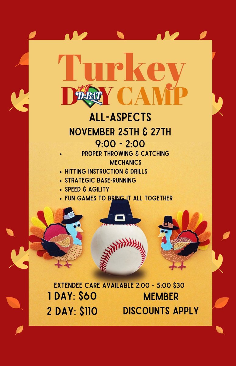 Our Turkey Day Camp will be taking place on  November 25th &amp; November 27th from 9am - 2pm! You can call us or book online today!