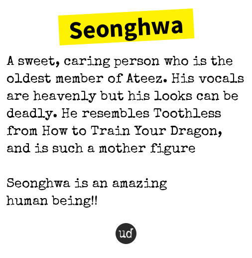 <a href="/RIGHTFULMASTER/">ʜᴀɴᴀʙɪ</a> Seonghwa: A sweet, caring person who is the oldest member o... seonghwa.urbanup.com/14186507