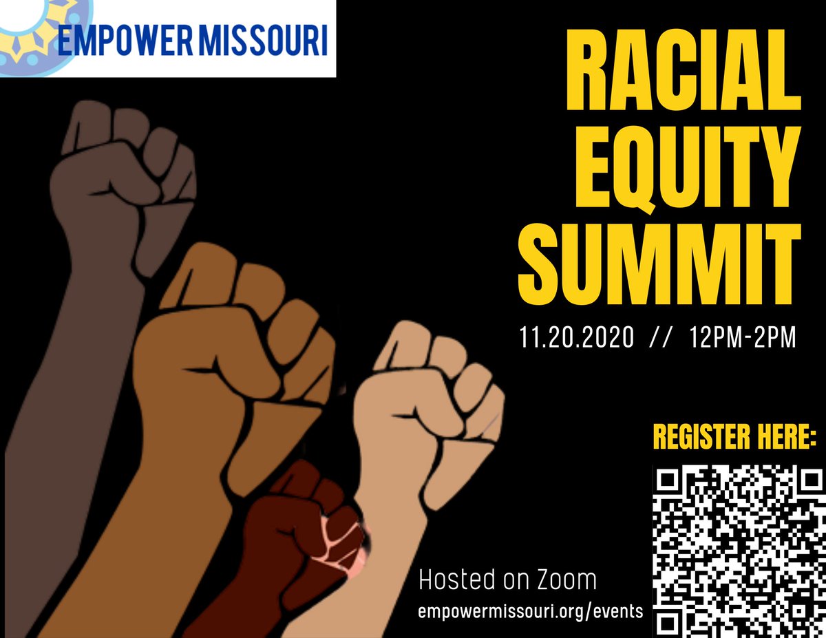 Please join us for our 2020 Racial Equity Summit this Friday from 12-2 PM. 

The summit’s keynote speaker is <a href="/RevDrStarsky/">Rev. Dr. Starsky Wilson</a>, currently of <a href="/deaconessfound/">Deaconess Foundation</a> &amp; incoming president/CEO 
<a href="/ChildDefender/">Children's Defense Fund</a>

Registration is free!

empowermissouri.org/events/2020-ra…