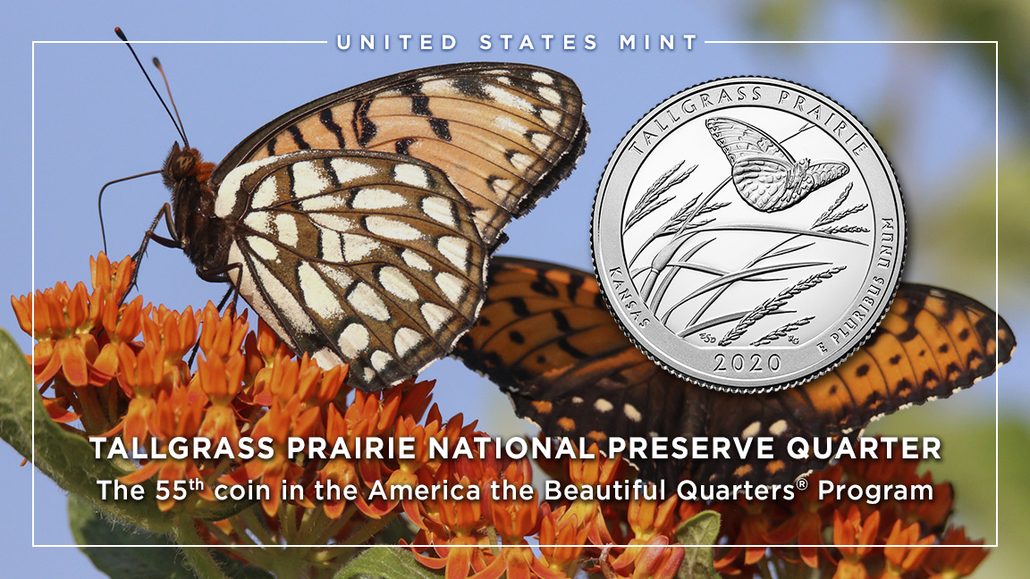 usmint's tweet photo. Flying into circulation today—the #Tallgrass Prairie National Preserve Quarter—the penultimate coin in the America the Beautiful Quarters® Program! Look for it in your change. https://t.co/zunVIIwUmz #AtBFinal6 https://t.co/rMshXaX9EO