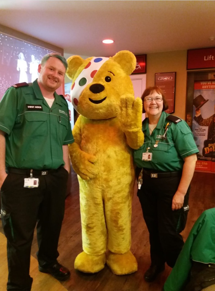 Two years ago today <a href="/SJAKiSimpson/">🏳️‍🌈 Ki Simpson (He/Him) 🚑</a> (Unit Manager) and Joy (Unit Training Lead) had the pleasure of spending an evening with the one and only Pudsey bear at <a href="/WolvesGrand/">Wolverhampton Grand</a> #OurSJADay