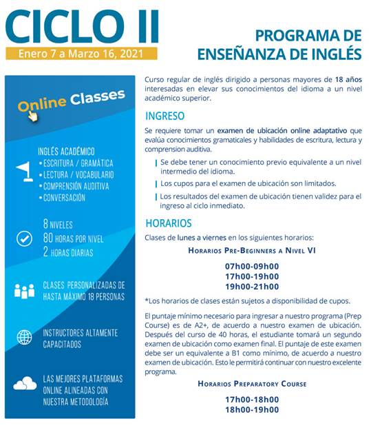 Examen ubicación cursos regulares (online) en Fulbright English Teaching Program
@UArtes_ 
<a href="/uartesec/">UArtes</a> 
Solicita el formulario de registro para el examen de ubicación hasta el 21 noviembre 2020. Costo $23 dólares.
Cualquier inquietud comunicate con Comisión Fulbright del Ecuador.
