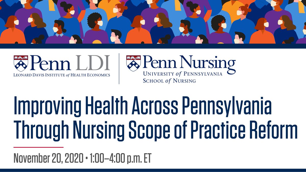 PennNursing's tweet photo. In this afternoon program, #PennNursing and @PennLDI will promote evidence-based policy in Pennsylvania by convening experts and stakeholders to discuss expanding scope of practice for nurses.

Registration and more info here: https://t.co/D4jmuNtJHE. https://t.co/IWCCt2kVxU