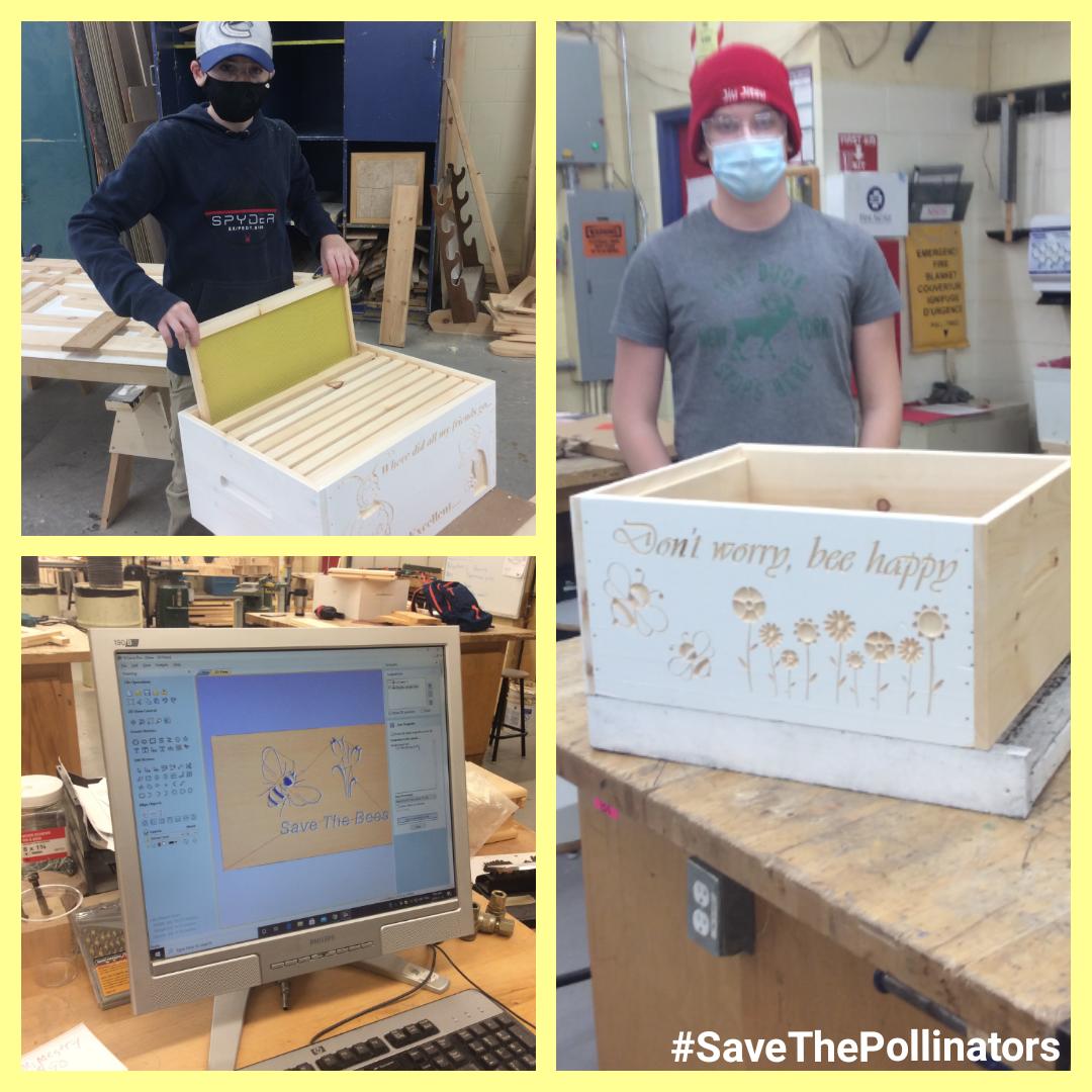 WestCarletonSS's tweet photo. Mr. Jackson's gr 10 Construction Technology class learned about beehives and began designing and building their own. Eventually these will be placed @OCDSBoec, the Bill Mason Centre. #SaveThePollinators https://t.co/WfJcpwSBCc