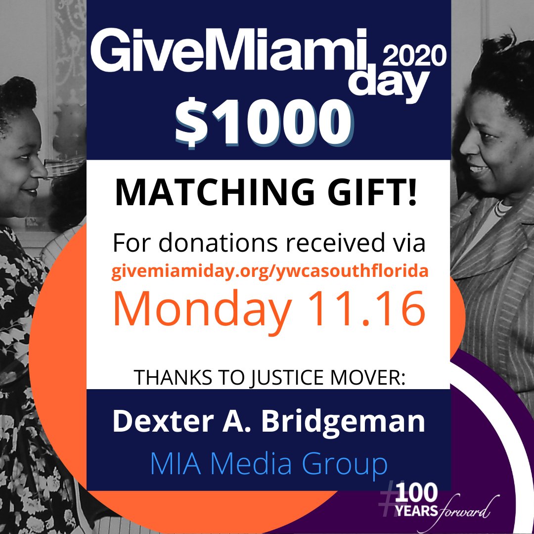 YWCAsouthfl's tweet photo. #GiveMiamiDay is officially Thur- but you can make your donation early starting TODAY!
WHY GIVE EARLY❓
✅ Each day of early giving we have been gifted w/ GENEROUS $for$ matches from private donors!
➡️ https://t.co/pjrQZ16cMp
Thank you for your support!
#100YearsForward https://t.co/ky2fG5wxt1