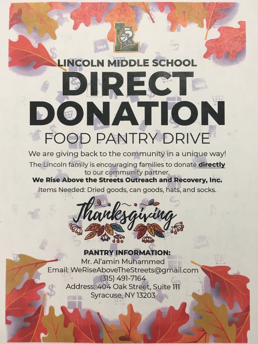Families, if you’re able to share with others this Thanksgiving, we’re partnering with We Rise Above the Streets to have donations go directly to them! Thank you.