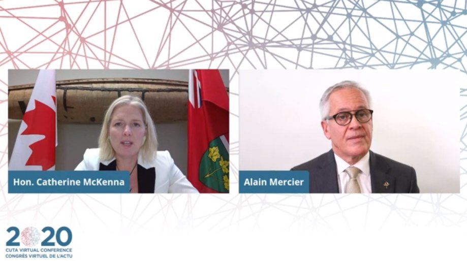 canadiantransit's tweet photo. We're excited to welcome @cathmckenna to #CUTAvc2020. The Minister is here to give us an update on how the government is responding to #Covid and building back better for future generations. #BuildUp https://t.co/4NqpqOeEw6