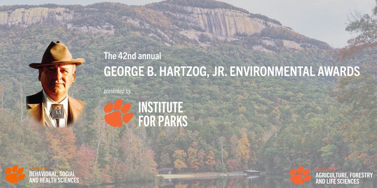 ClemsonParks's tweet photo. Welcome to the George B. Hartzog, Jr. Environmental Awards, which are virtual this year! 
https://t.co/ink1TlvEfa

Follow us on Facebook to learn more about our 2020 award recipients. We'll also be posting videos here throughout the week!

#Hartzog2020 @ClemsonPRTM https://t.co/m28iUIP5m3