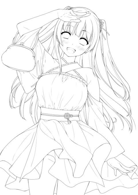 こんな感じ✏️
#皆さん線画と塗った後を見せてください 