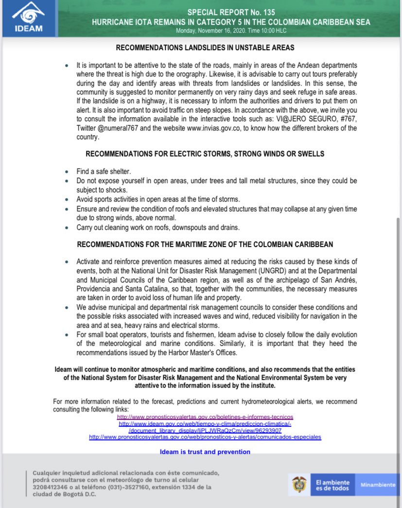 SPECIAL REPORT No. 135

HURRICANE IOTA REMAINS IN CATEGORY 5 IN THE COLOMBIAN CARIBBEAN SEA