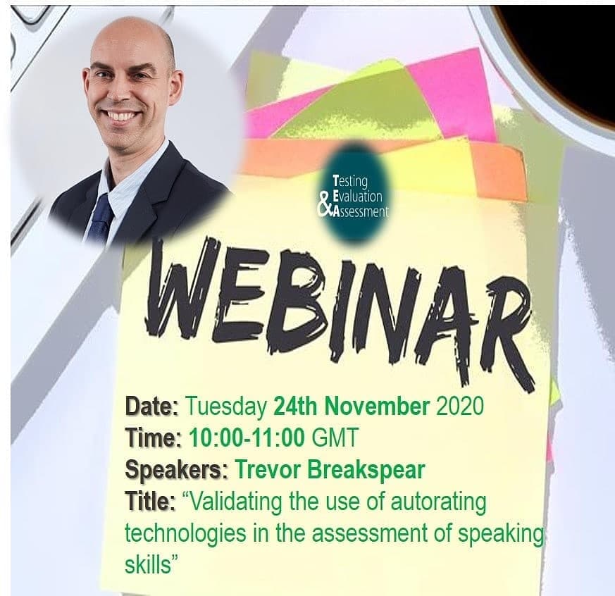iatefl_teasig's tweet photo. Save the date for our next webinar on  'Validating the use of autorating technologies in the assessment of speaking skills'. Registration is required and can be accessed at: https://t.co/IkXeN68EZi https://t.co/VqWA6yV7QF
