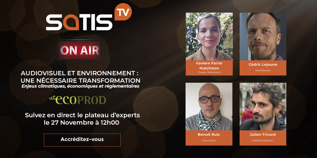 En quoi une transformation environnementale est-elle nécessaire dans le secteur audiovisuel ? 
La réponse le 27 novembre sur la #SATISTV ♻️ avec <a href="/Ecoprod_france/">Ecoprod</a>
avec <a href="/XaviereFarrer/">Xaviere Farrer Hutch</a> <a href="/CLVPTY/">Cedric Lejeune</a> <a href="/Cercle_Vertueux/">Benoît Ruiz</a> <a href="/jtricard/">Julien Tricard</a> 
#satis2020 #audiovisuel #broadcast
buff.ly/2UwRaMR