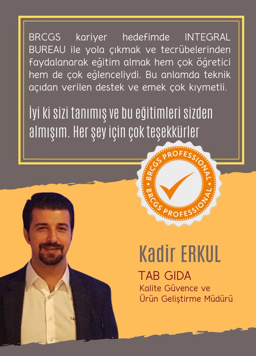 BureauIntegral's tweet photo. Türkiye'de BRCGS Professional Programını başarıyla tamamlayan ilk iki profesyonel oldular.
Kendilerini bu başarılarından dolayı kutluyor; Integral Bureau olarak bu sürece aracı olduğumuz için mutluluk duyuyoruz.
#brcgs #brcgs_standards #brcgstraining #integralbureau https://t.co/WG8OWmIuy2