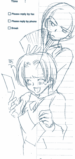 海老沢長女と幹本(2003年)なんかFAX用紙に描いたのをスキャンしているあたりめっちゃ時代すぎてあれ
因みに幹本、小春の原型だけど無関係です(難しい事言い出した 