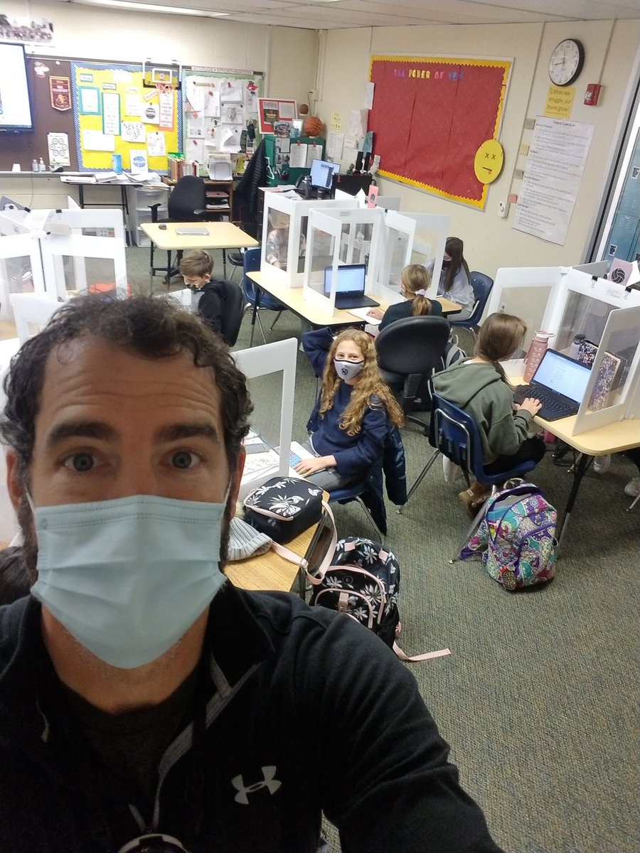 Teacher_Force's tweet photo. Despite the dividers and masks...kids are still collaborating and learning mathematics!! @HarmonPrincipal @StaciAlbanese https://t.co/UiASfbTHbw