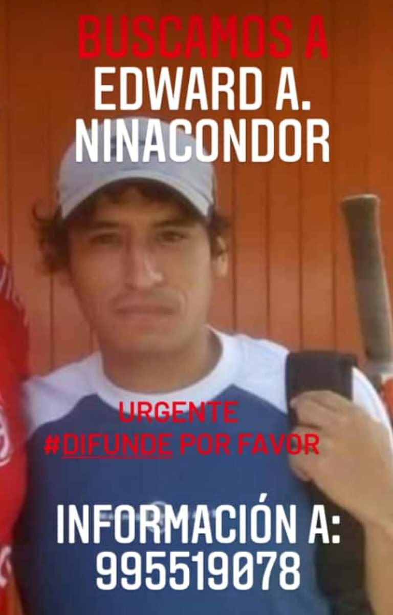 JavierVasquezLl's tweet photo. Estamos buscando al colega #EdwardNinacondor. Despareció en #Marcha14Nov frente al congreso. Su familia recibió llamada supuestamente de él y desconfían de su veracidad. La #PNP dice no lo detuvo. Sabemos que mienten ¡Si no aparece #MerinoUsurpador y Cía serán los responsables! https://t.co/0Q4fvuLwM5
