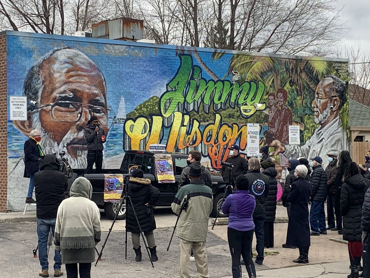 jv5018's tweet photo. Deeply honoured to witness the dedication of Jimmy Wisdom Way here in @TPS13Div &amp; unveiling of this incredible mural today with @ColleMike @YorkEglintonBIA @ConsulGeneralTO and most importantly Jimmy’s family. Respect for this stalwart icon of #LittleJamaica #CommunityEngagement https://t.co/Q4lZ5D03cJ