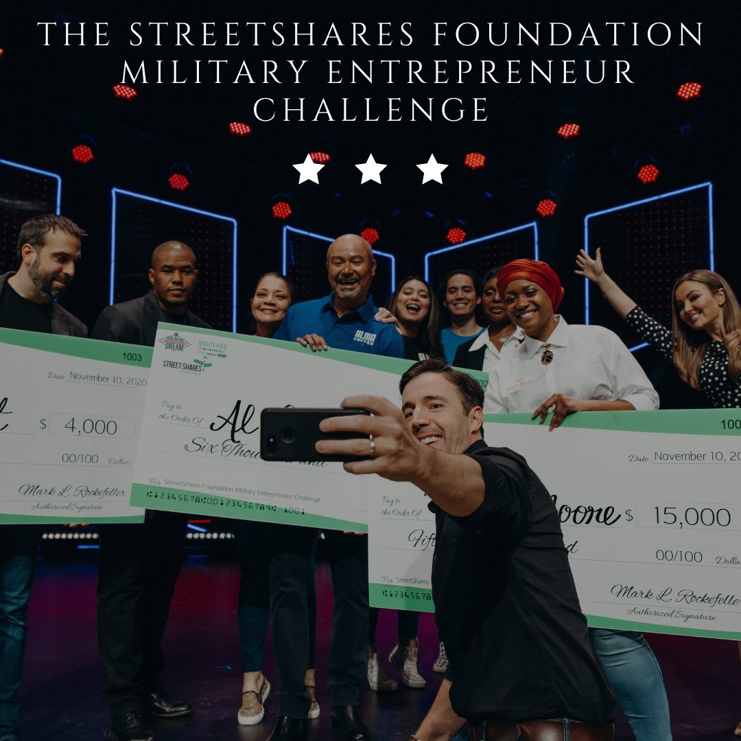 Congratulations to the recipients of the StreetShares Foundation #Military Entrepreneur Challenge grant program!

1st place: Tiffany Moore ($15,000)
2nd place: Al Lopez, ALMA Coffee ($6,000)
3rd place: Ian Stout, Vertica Productions ($4,000)
