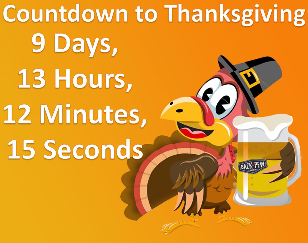 BackPewBrew's tweet photo. It's Monday morning, and we need something to give us life, so we've started our countdown to copious amounts of turkey and stuffing!
#Thanksgiving #thanksgivingfood #thanksgivingbeer https://t.co/AfJyjWQc61