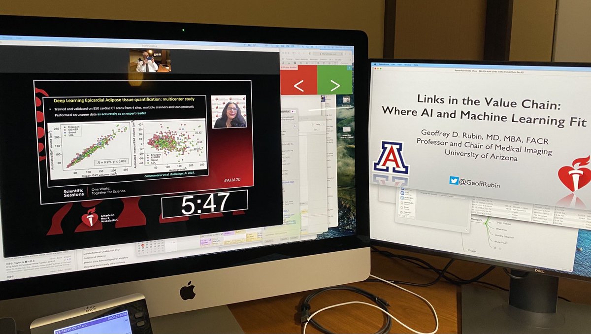 GeoffRubin's tweet image. Getting ready to give my #AHA2020 presentation on #ArtificialIntelligence and #ValueChainAnalysis. It’s a new experience presenting from my desk ⁦@UAZMedImaging⁩! Hoping we are live again next year.