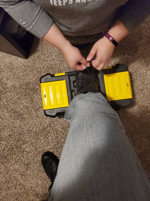 Looks like someone decided to finally tie my boots, you still need to clean them.  How do you want to